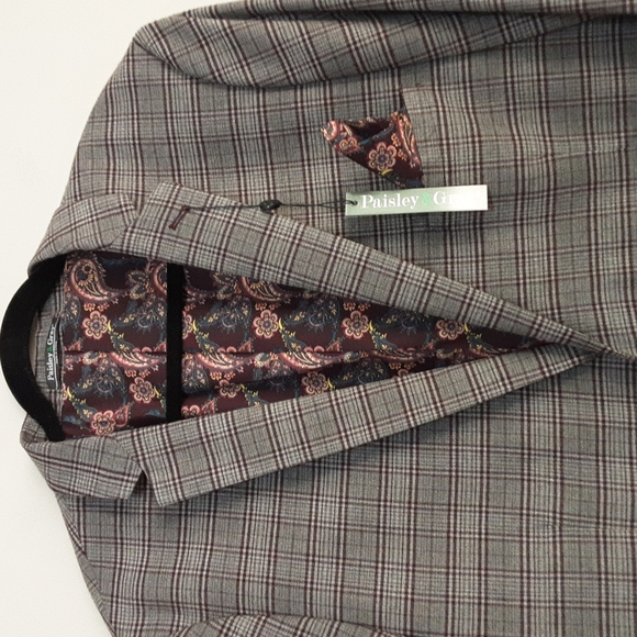 New Paisley & Gray men's blazer suit plaid 2 buttons closure - Picture 5 of 12